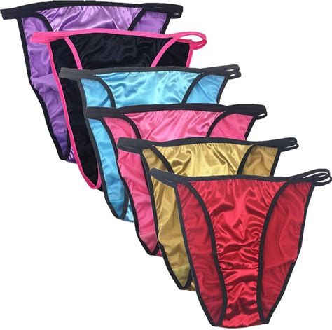 Colorful Star 6 Pack Womens Sexy Satin String Bikini Underwear Shine Smooth Underwear Amazon