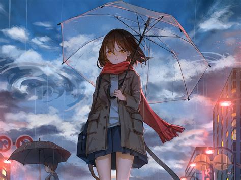 1152x864 Anime Girl Walking In Rain With Umbrella 4k 1152x864