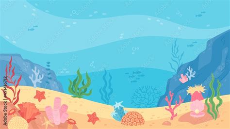 Fototapeta mapa świata dla dzieci Underwater world scene ocean floor marine life background