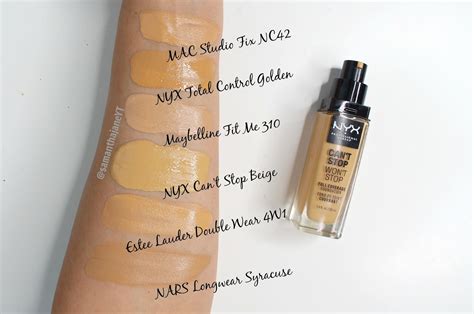 Samantha Jane: NYX Cant Stop Wont Stop Foundation Shade Comparisons