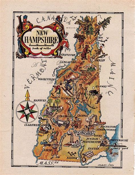 Old Map Of New Hampshire A Pictorial Map By Jacques Liozu 1946 This
