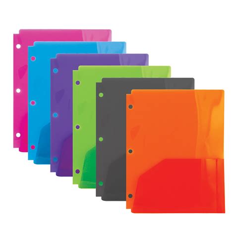 Bazic 2 Pockets Poly Folder Portfolio 3 Hole Document Folders 6 Pack