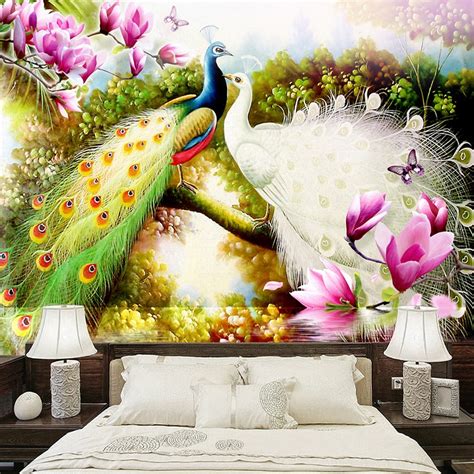 Custom 3d Wall Murals Wallpaper Hand Painted Flowers Birds