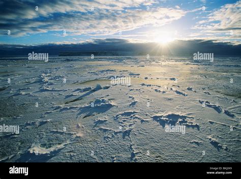 Antarctica Icy Landscape Midnight Sun Stock Photo Alamy