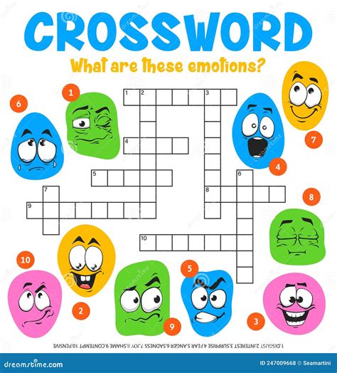 Cartoon Face Emotions Expressions Crossword Game Stock Vector