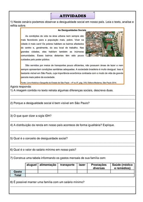 Atividades Sobre Desigualdade Social