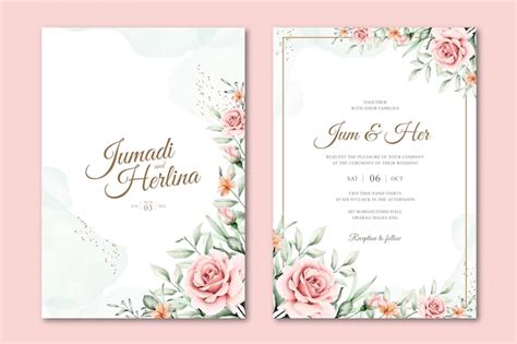 Modelos De Convite De Casamento Floral Aquarela Linda Vetor Premium