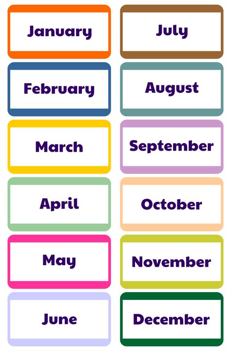 Months Of The Year Free Printable