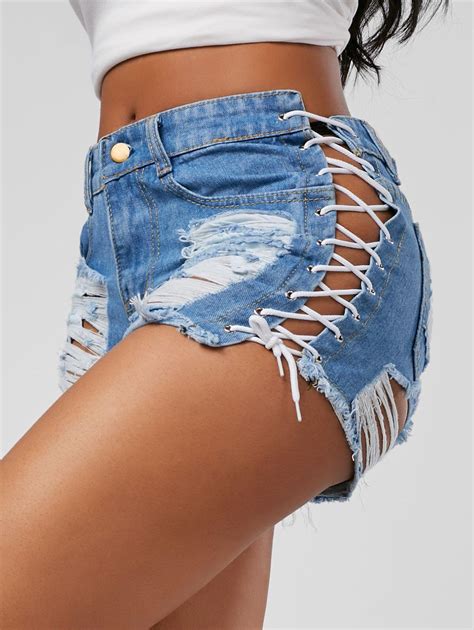 Compre Mulheres Shorts Bandage Jeans Shorts De Cintura Alta Denim Mulheres Novo Buraco De Verão