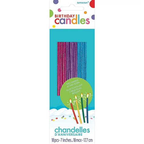 Glitter Tall Jewel Tone Sparkler Birthday Candles 18ct Party City