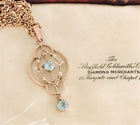 Stunning Antique Edwardian Ct Gold Inch Aquamarine Lavalier Necklace