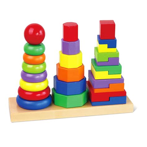 Geometric Stacker Childrens Wooden Educational Stacking Blocks Puzzle