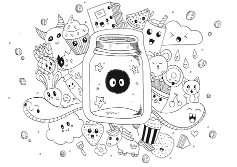 Doodling / Doodle art - Coloring pages for adults : Coloring-page-adults-kawaii-doodle-rachel