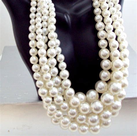 Multi Strand Chunky White Pearls Necklace By Sepearlsandmore