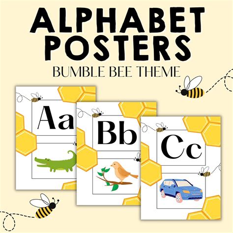 Bee Themed Alphabet Banner Signs Letter Posters Bumble Bee Etsy