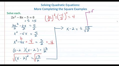 Solving Quadratic Equations More Completing The Square Examples 2