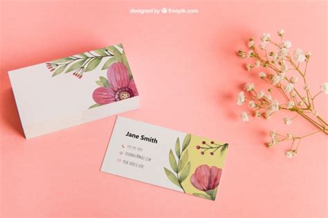 psd floral business card mockup