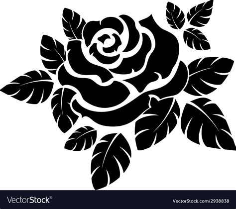 Sticker Black Silhouette Of Rose Vector Illustration