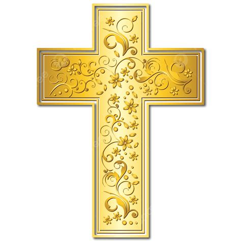 Chrześcijański Złoty Krzyż Z Kwiatowym Ornamentem Wektor Swobodny I