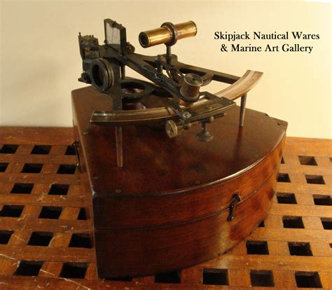 19th century brass sextant with dovetailed mahogany keystone box