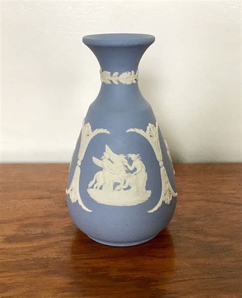 Wedgwood Bud Vase Blue And White Jasperware Vase 1960s70s Bud