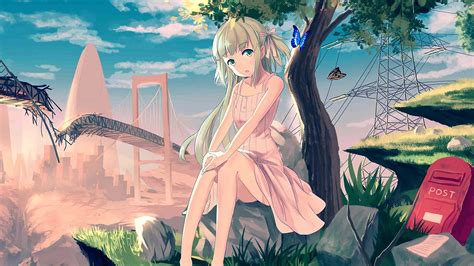 Au48 Cute Anime Girl Sunset Illustration Art Wallpaper