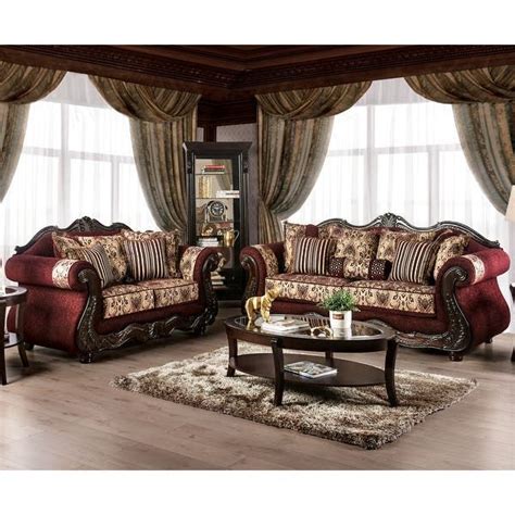 Shop Furniture Of America Estra Traditional Red 2 Piece Living Room Set