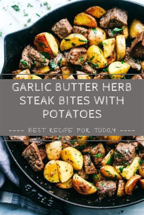 Post a comment for garlic butter herb steak bites with potatoes. Garlic Butter Herb Steak Bites with Potatoes