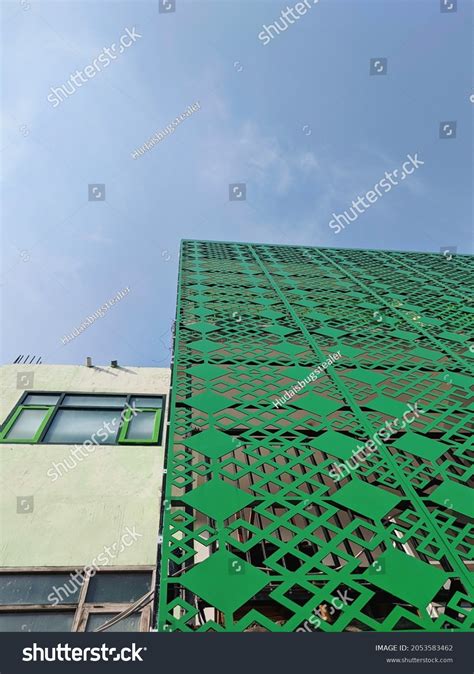 Perforated Metal Panel Sheed Green Color Stock Photo 2053583462