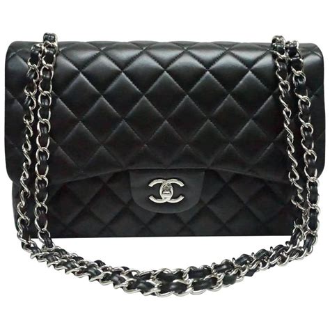 Chanel Jumbo Classic Black Lambskin Double Flap Bag With Silver