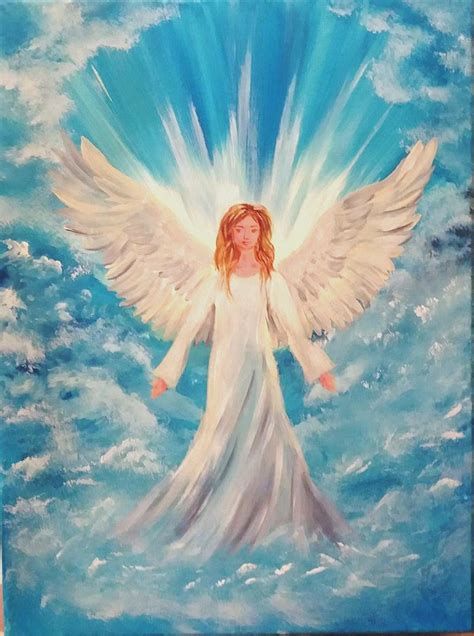 Original Angel Paintings Guardian Angel In Heaven White Angel Etsy