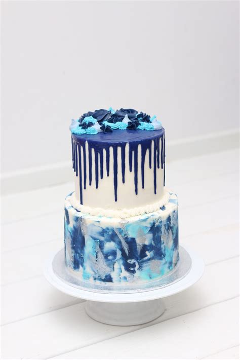 Navy Blue Drip Cake Tiered Cakes Birthday Cake 14th Birthday Cakes