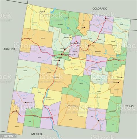 New Mexico Peta Politik Yang Dapat Diedit Dengan Sangat Rinci Dengan