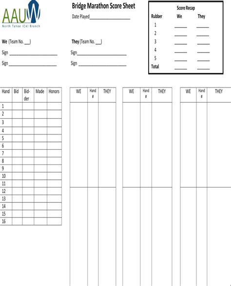 Download Bridge Score Sheet For Free Formtemplate