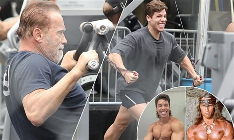 Arnold Schwarzenegger And Joseph Baena Lift Weights Together At Famous