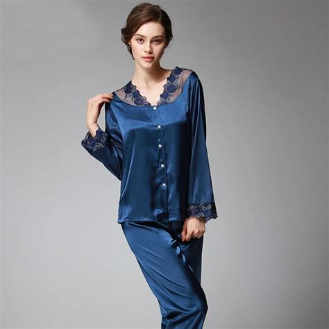 Ssh Spring Autumn Women Satin Silk Pajama Set Sleepcoat Sleep Pant