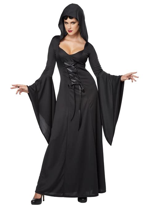 women s hooded black lace up robe