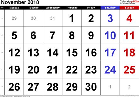 Calendar November 2018 Uk Bank Holidays Excelpdfword Templates