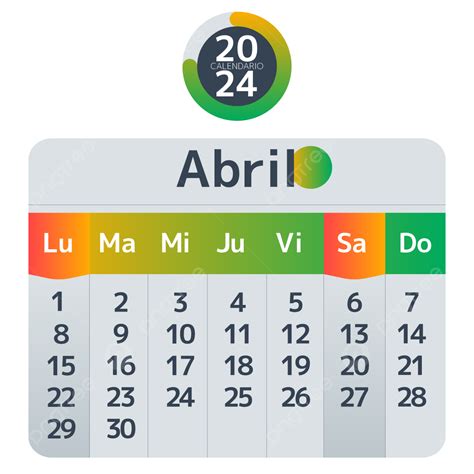 2024 Calendario Español Verde Abril Png Dibujos 2024 España