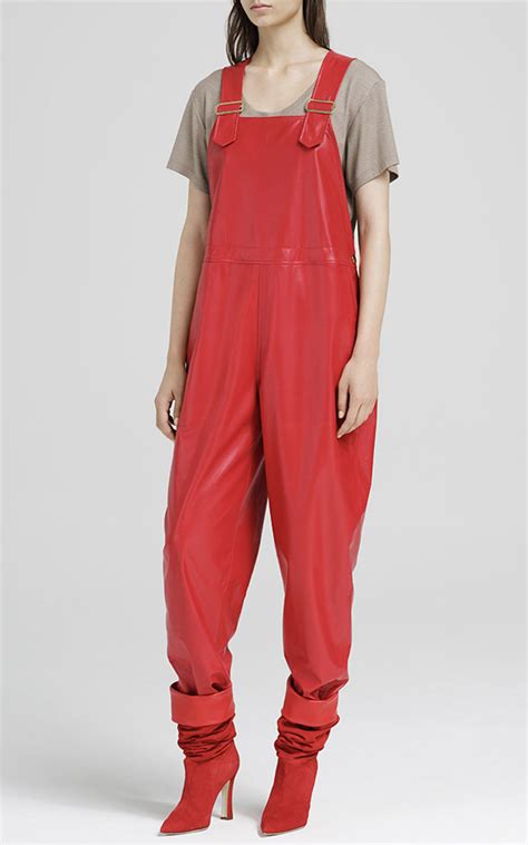 Lyst Adam Lippes Leather Overalls In Red