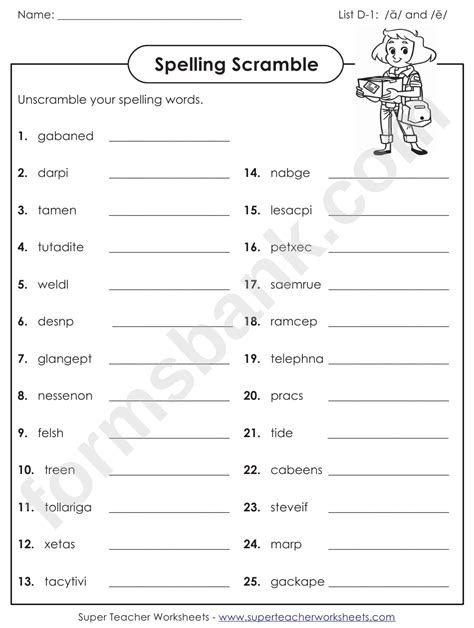 Scrambled Words Spelling Activity Sheet With Answers Printable Pdf Download