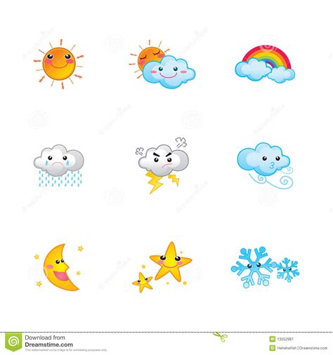 Cute Weather Icons Stock Vector Illustration Of Natural 13552987