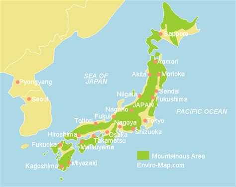 Detailed elevation map of japan with roads, cities and airports. Japan's Mountainous Areas Map | World Maps Enviro-Map.com