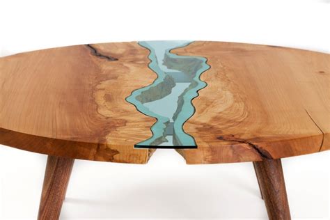 Low modern table coffee table center table wood and black glass made in japan. Table Topography: Wood Furniture Embedded with Glass ...