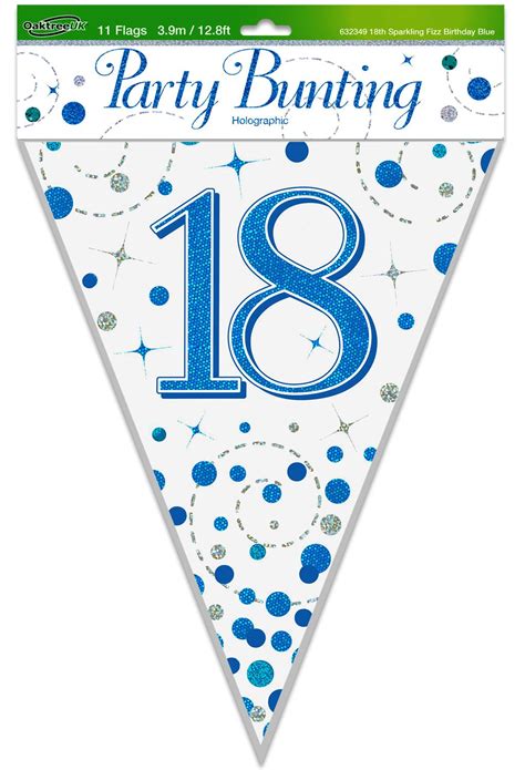 Party Bunting 18th Sparkling Fizz Birthday Blue Holographic 11