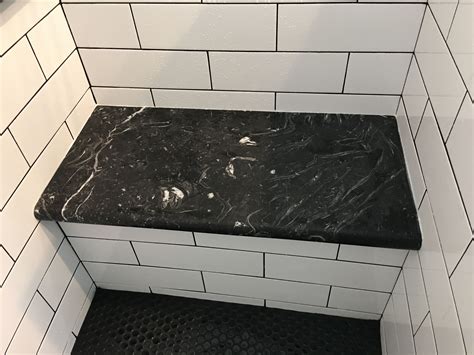 Looking for a good deal on bench shower? Shower bench with marble seat and matte black penny round ...
