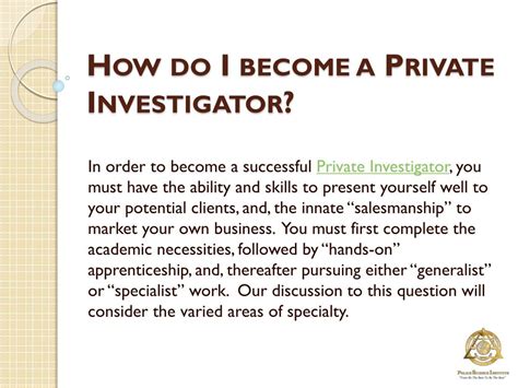 Ppt How Do I Become A Private Investigator Powerpoint Presentation