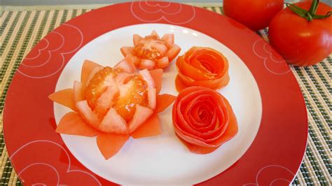 Tomato Carving Tomato Rose Flower แกะสลักมะเขือเทศง่ายๆ แกะสลัก