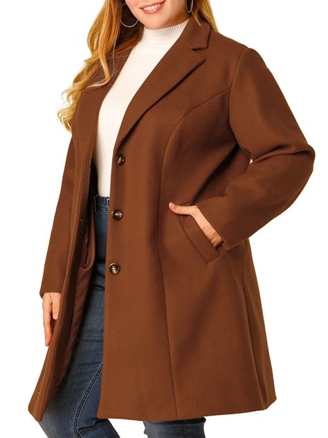 Unique Bargains Womens Plus Size Coats Elegant Notched Lapel Single