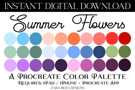 Summer Flowers Procreate Color Palette Graphic By Zararozadesigns